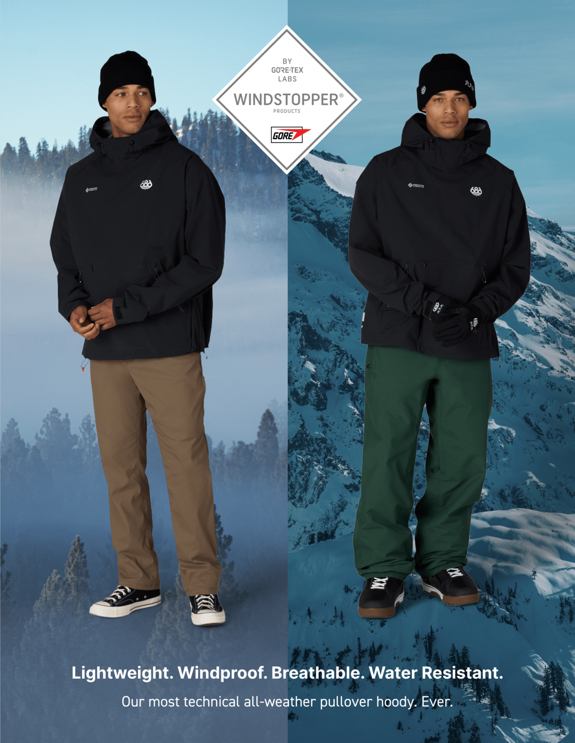 MENS WINDSTOPPER® PULLOVER HOODY - BLACK