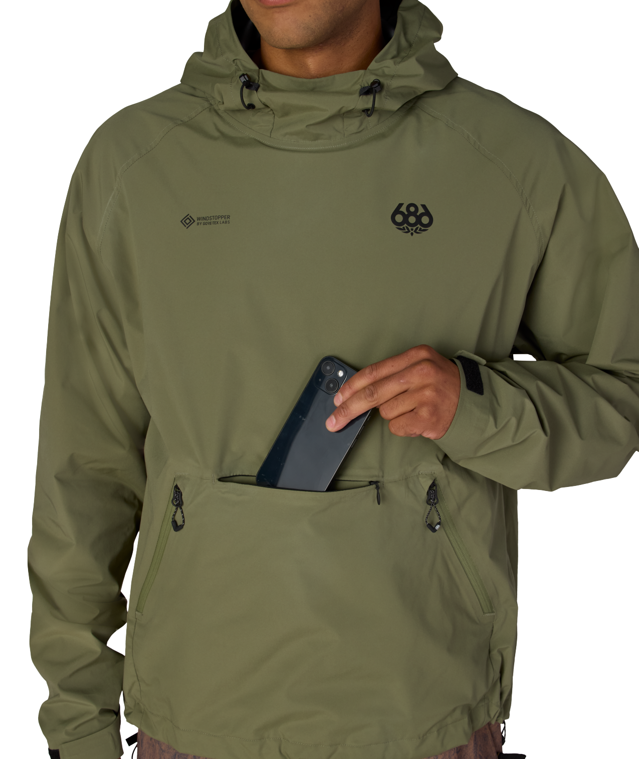 MENS WINDSTOPPER® PULLOVER HOODY - FATIGUE GREEN