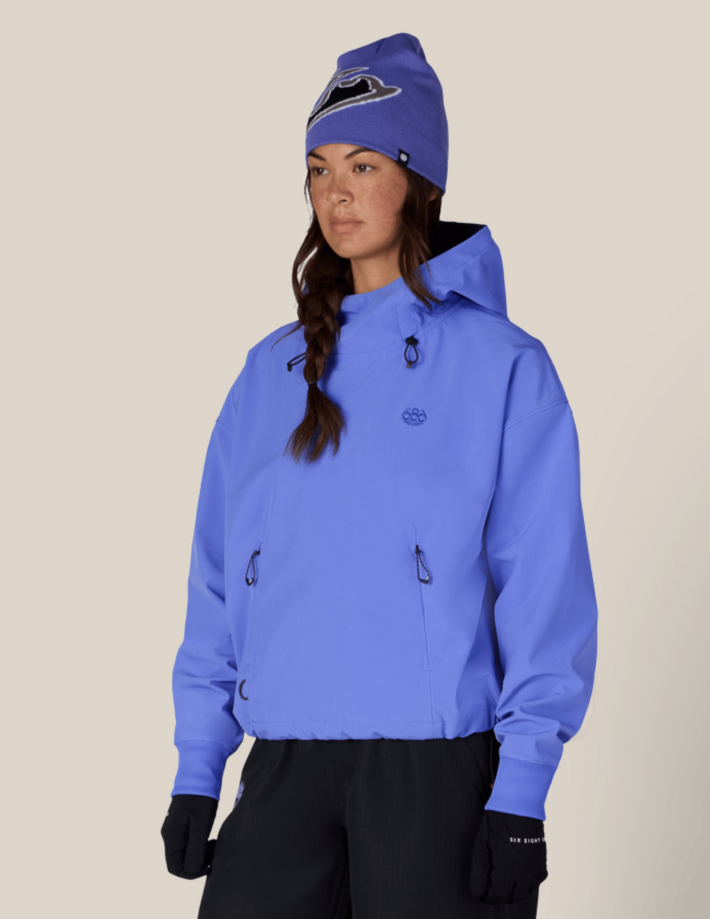 WOMENS WATERPROOF TEAM CROP HOODY - ALPENGLOW BLUE