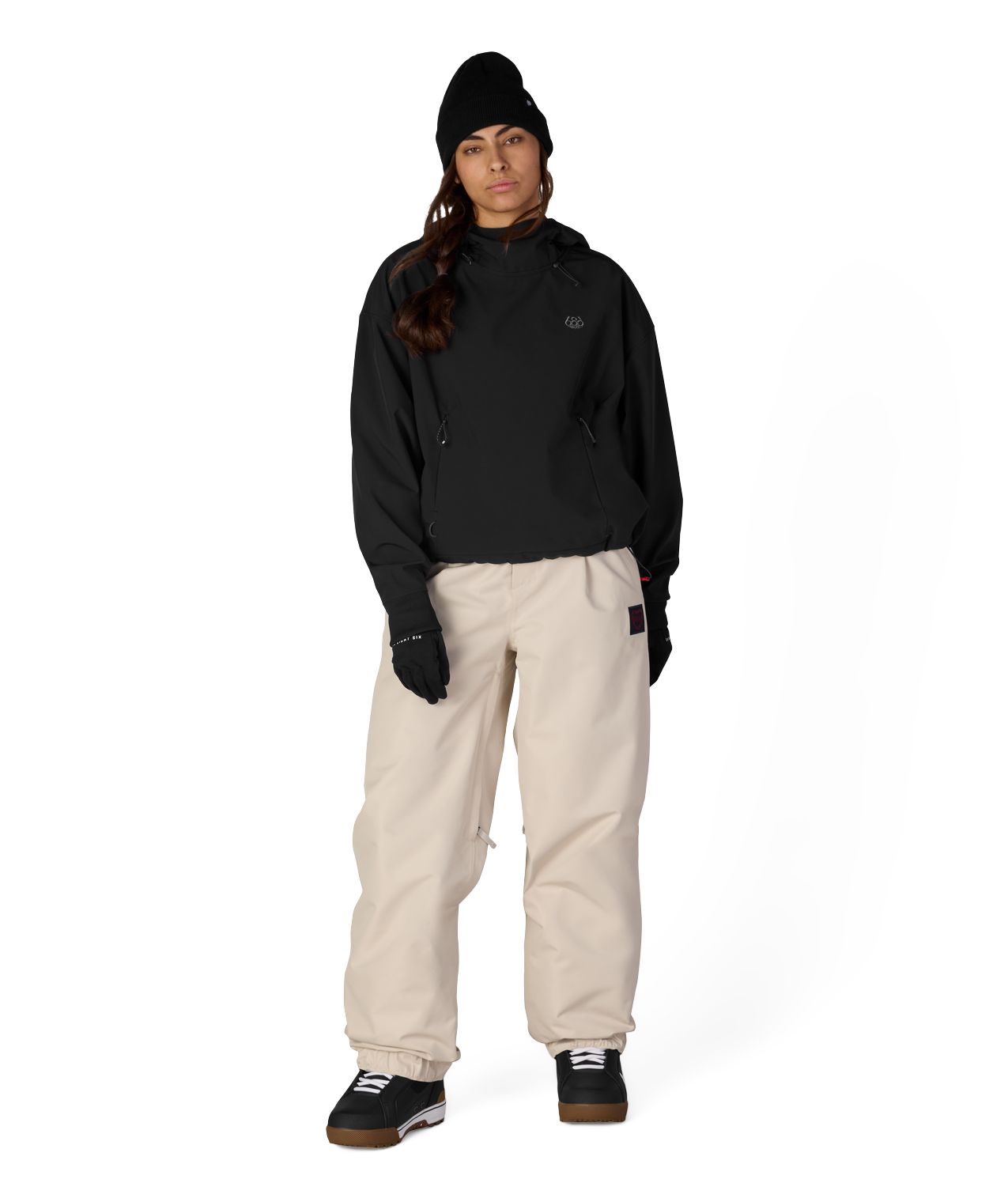 WOMENS WATERPROOF TEAM CROP HOODY - BLACK