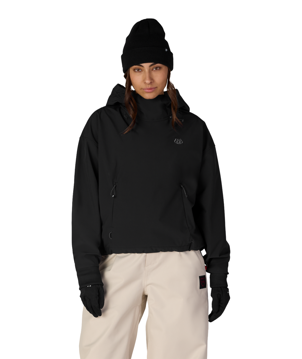 WOMENS WATERPROOF TEAM CROP HOODY - BLACK