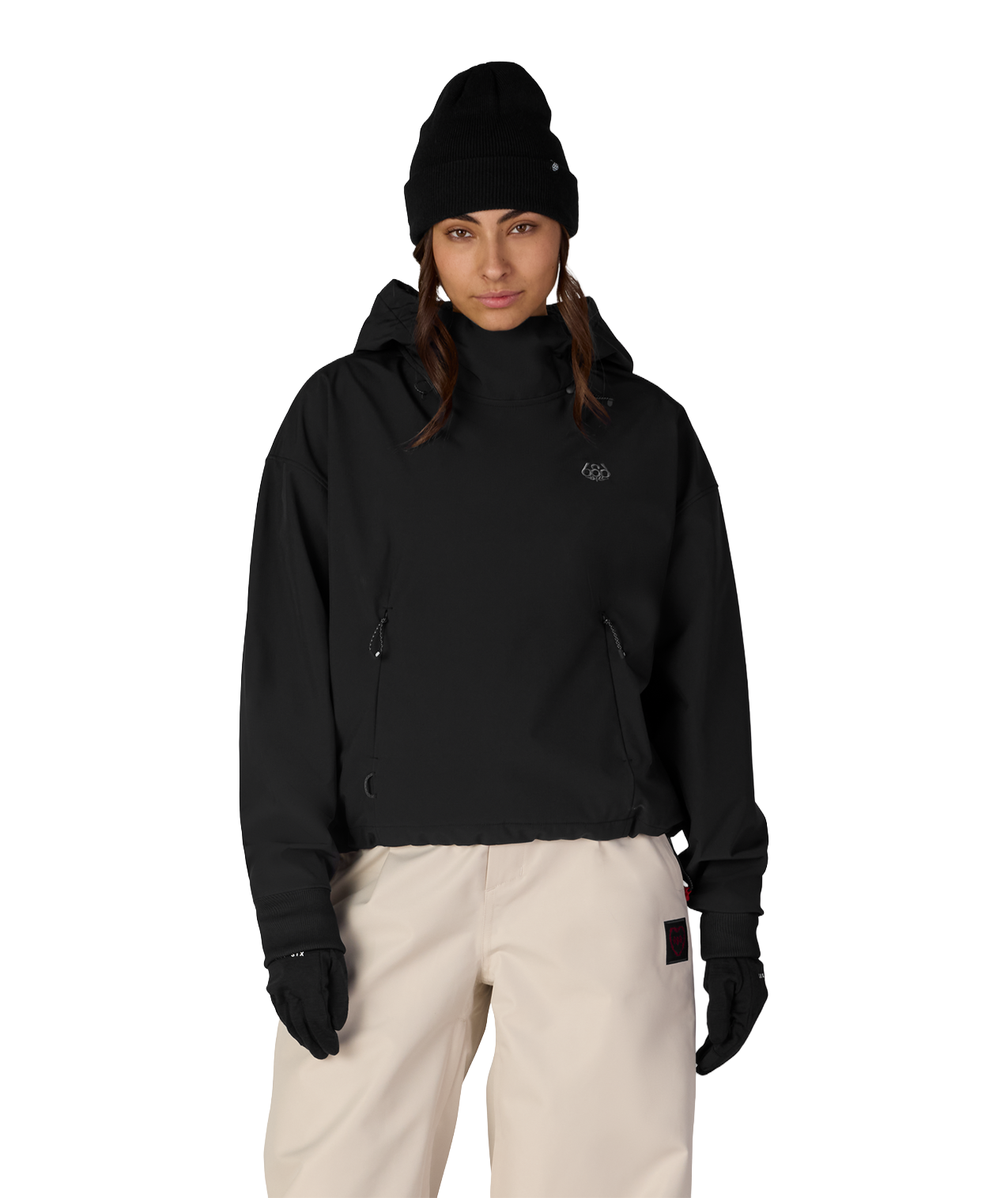 WOMENS WATERPROOF TEAM CROP HOODY - BLACK