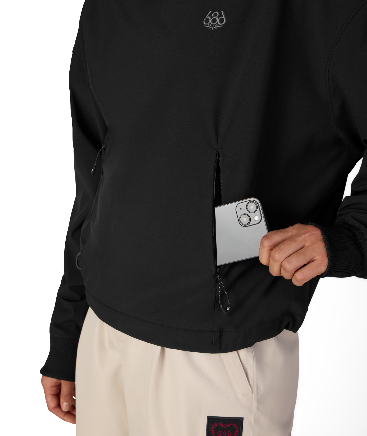 WOMENS WATERPROOF TEAM CROP HOODY - BLACK