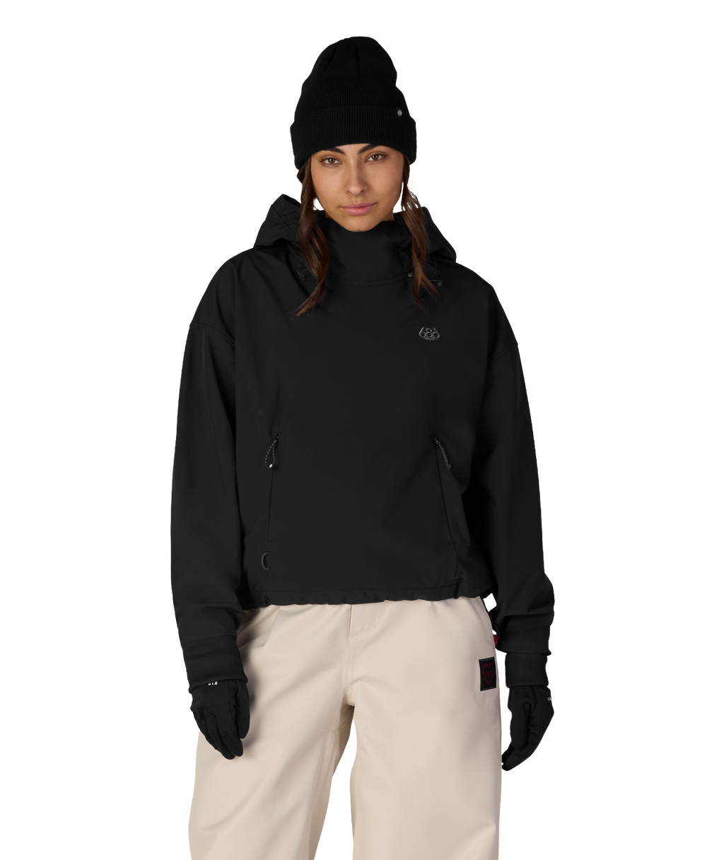 WOMENS WATERPROOF TEAM CROP HOODY - BLACK