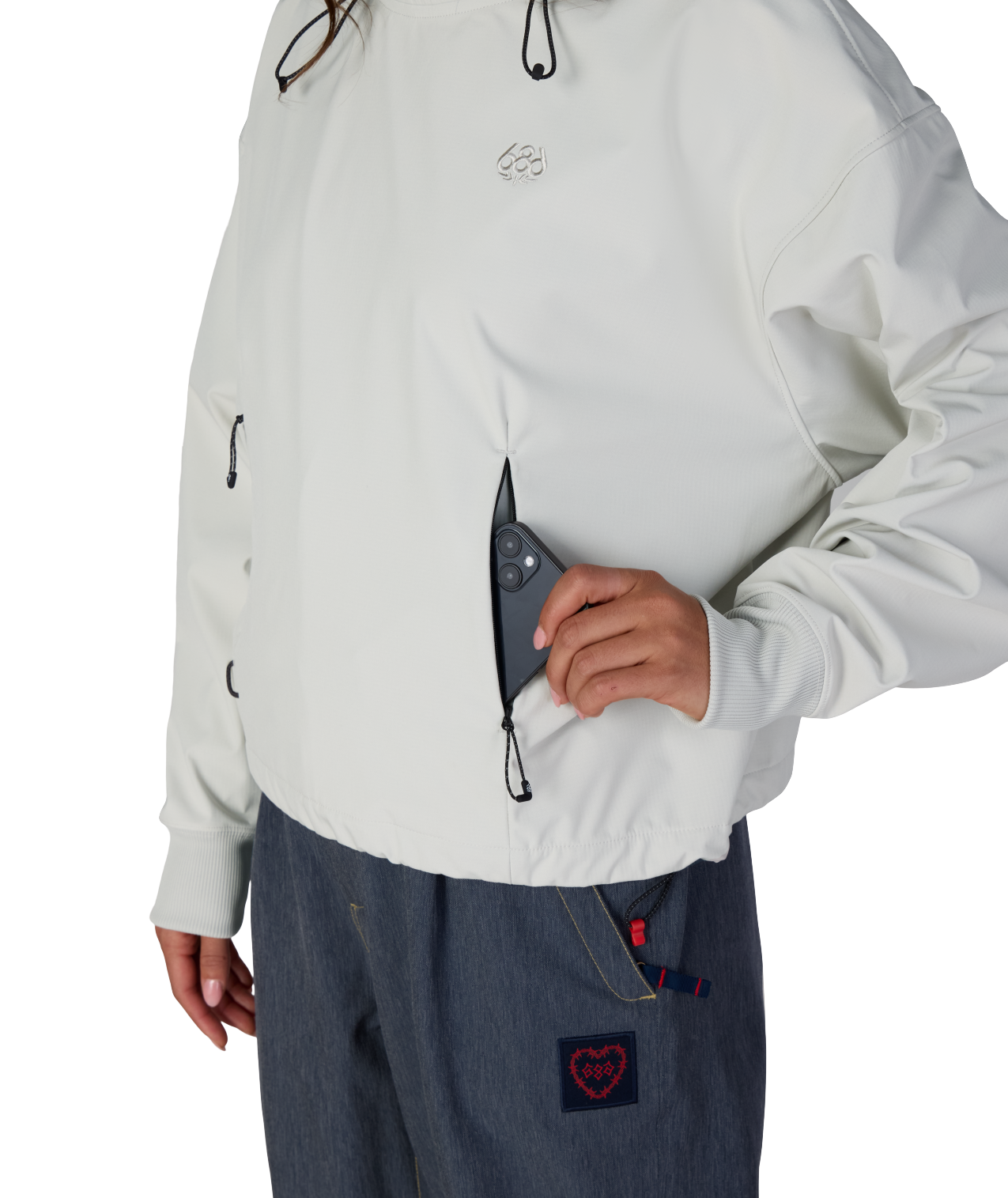 WOMENS WATERPROOF TEAM CROP HOODY - LIMESTONE