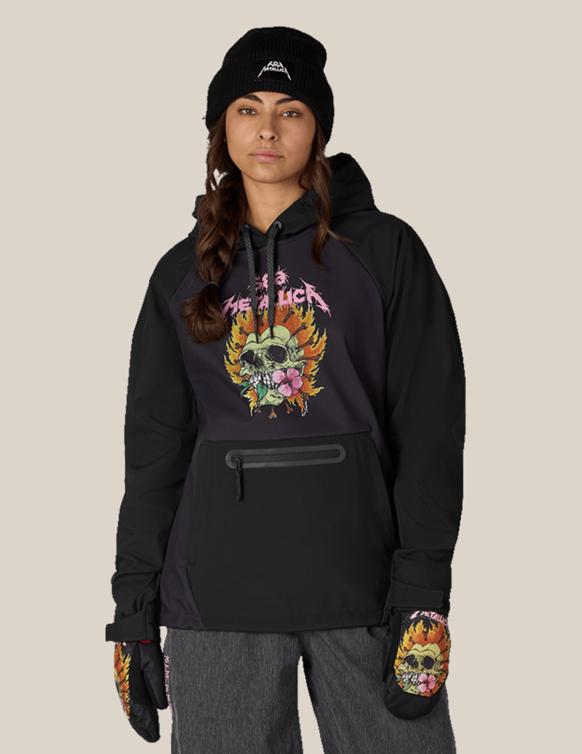 WOMENS METALLICA WATERPROOF HOODY - METALLICA BLACK