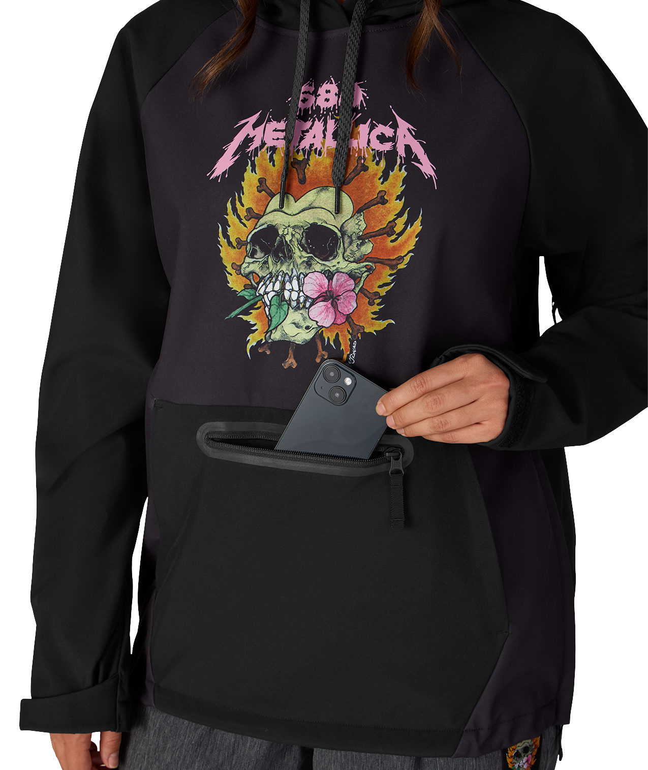 WOMENS METALLICA WATERPROOF HOODY - METALLICA BLACK