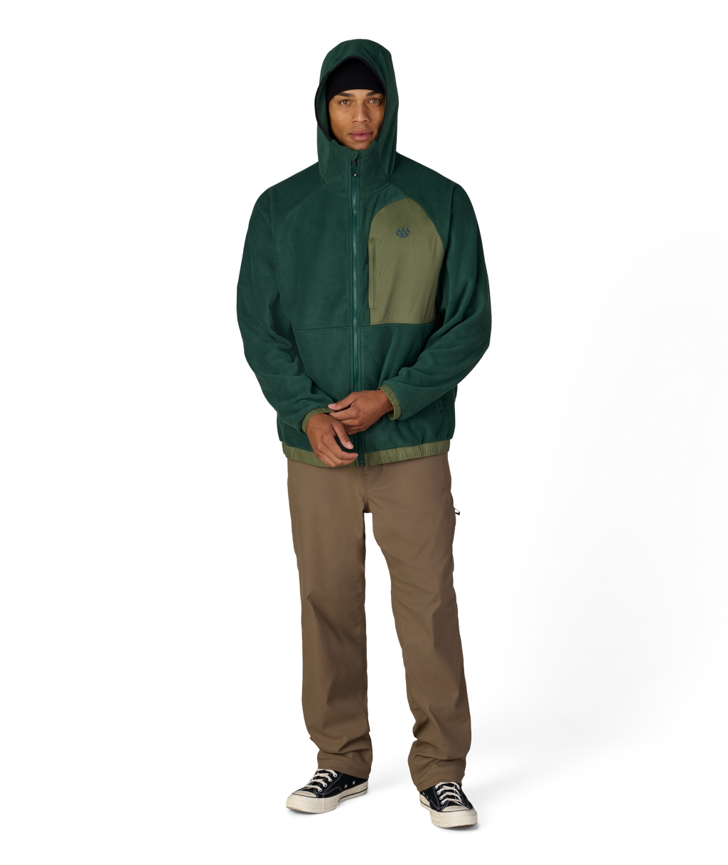 MENS LOWLAND FLEECE HOODY - MOSS GREEN COLORBLOCK