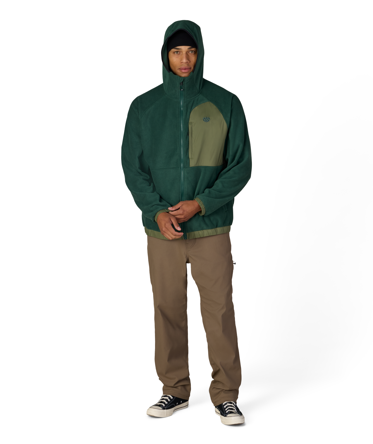 MENS LOWLAND FLEECE HOODY - MOSS GREEN COLORBLOCK