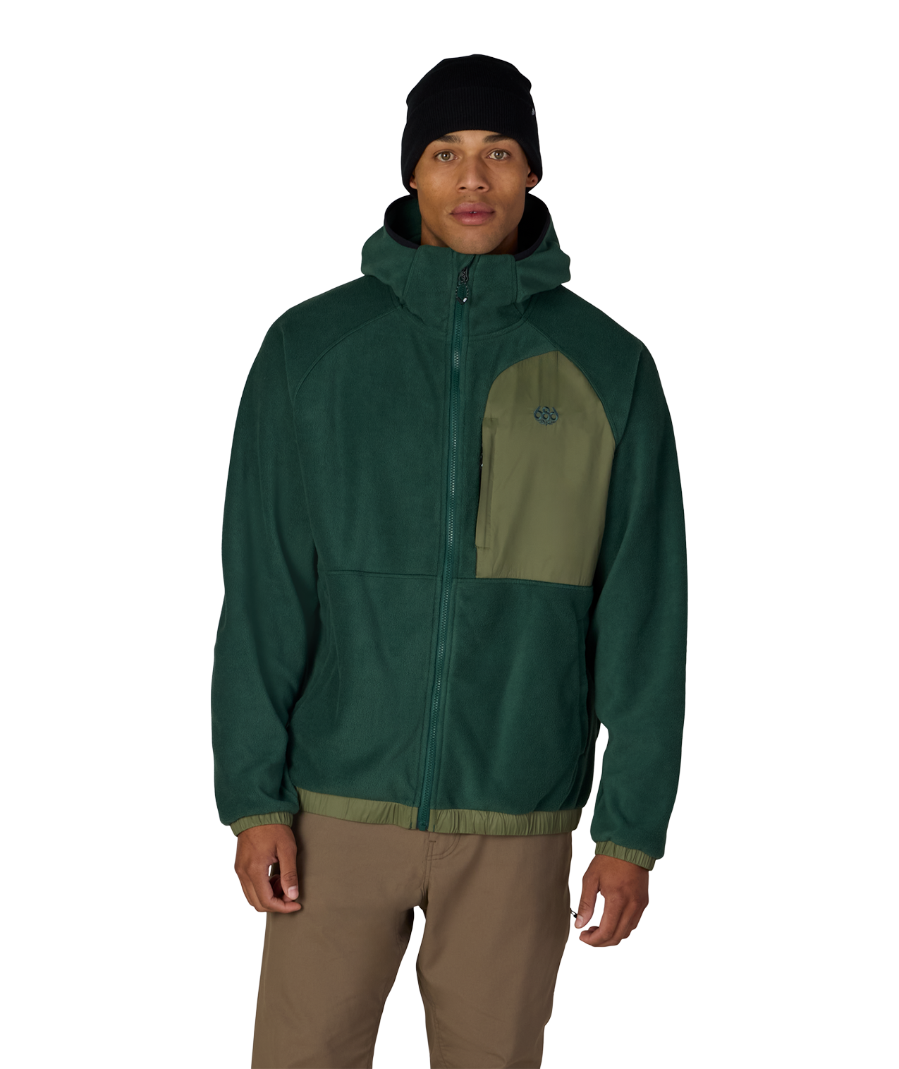 MENS LOWLAND FLEECE HOODY - MOSS GREEN COLORBLOCK
