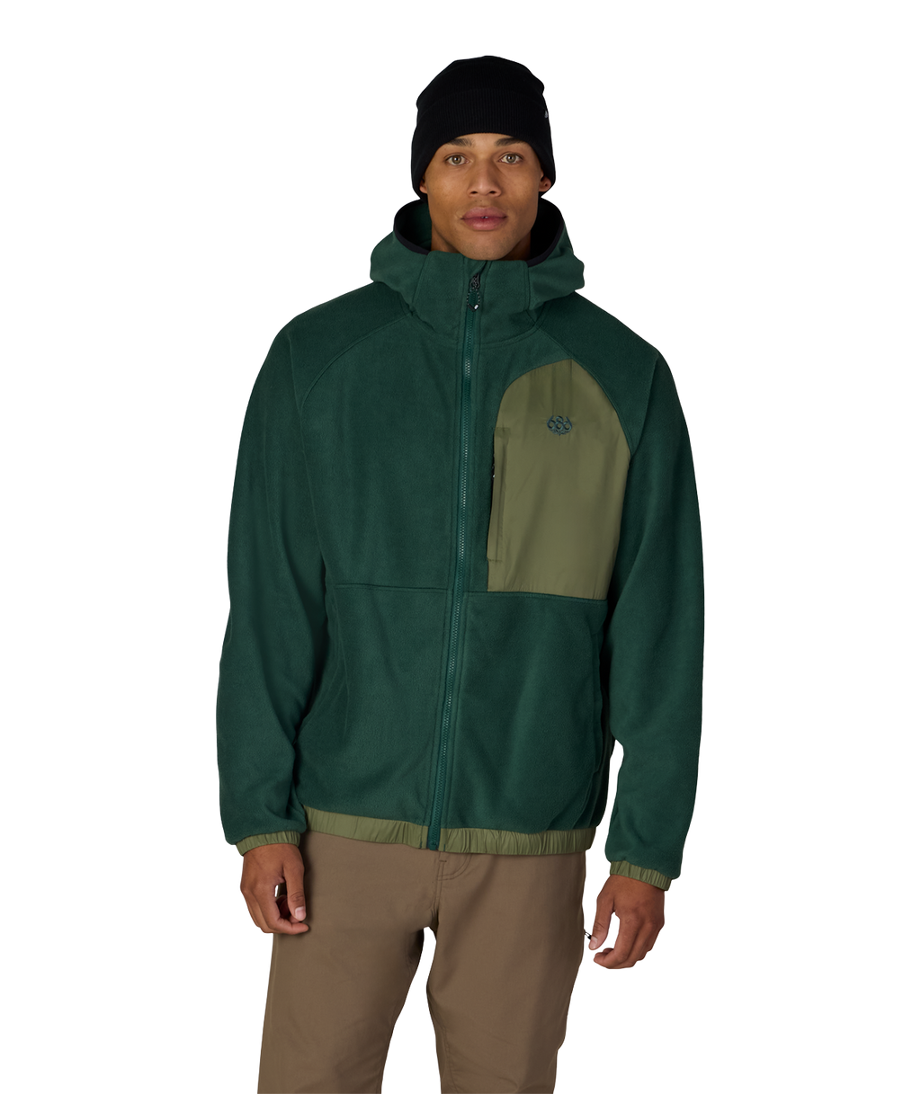 MENS LOWLAND FLEECE HOODY - MOSS GREEN COLORBLOCK