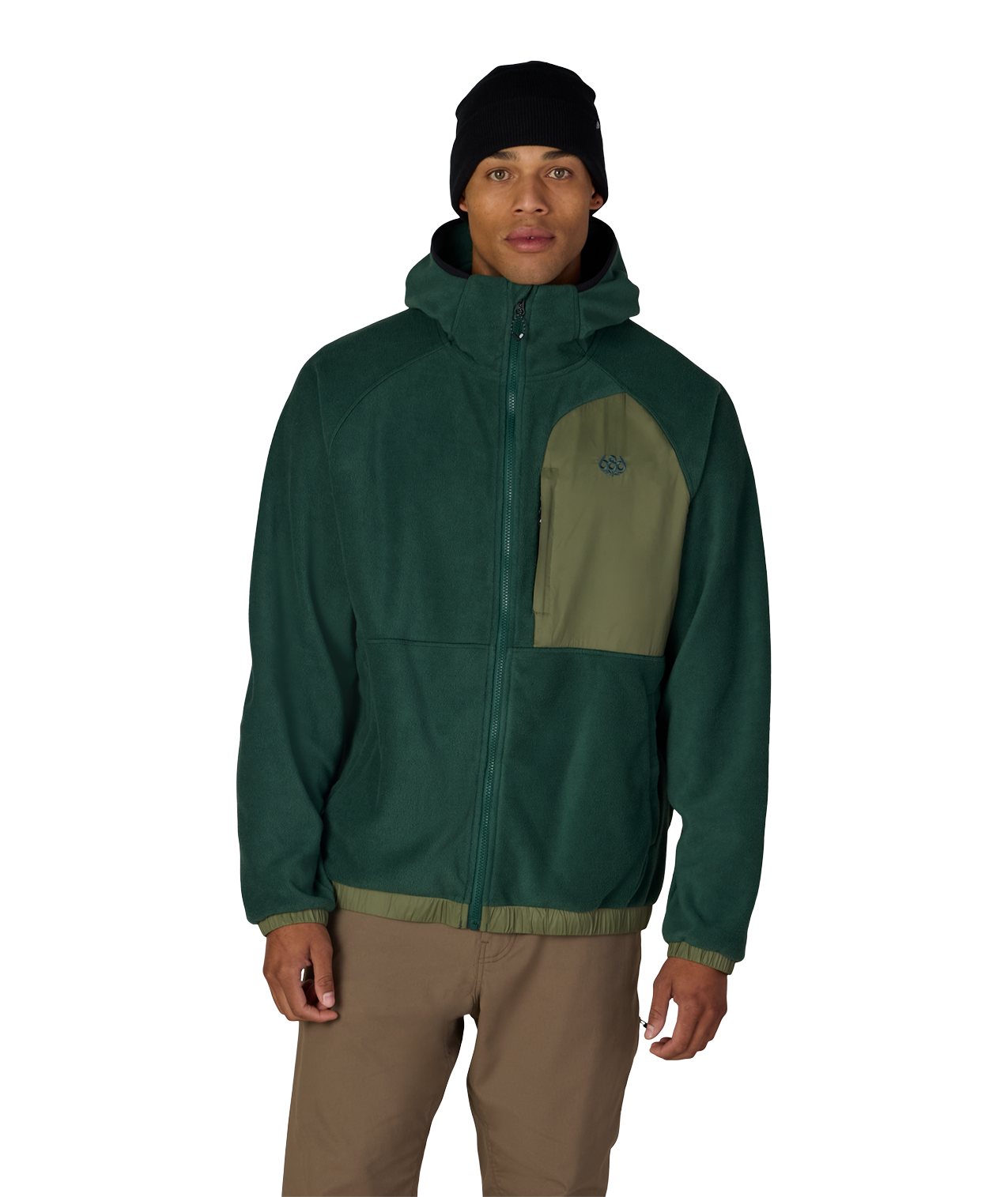 MENS LOWLAND FLEECE HOODY - MOSS GREEN COLORBLOCK