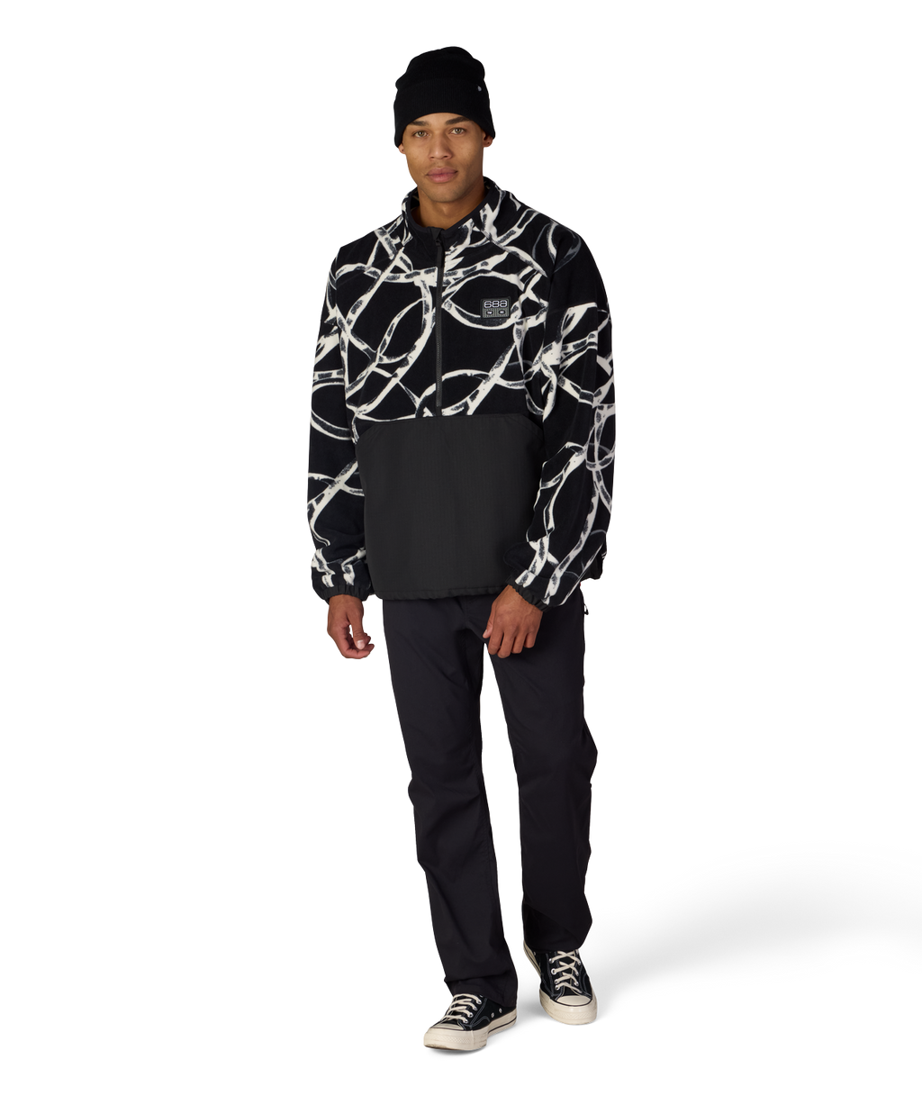 MENS ONE FLEECE ANORAK - BLACK WIRE COLORBLOCK
