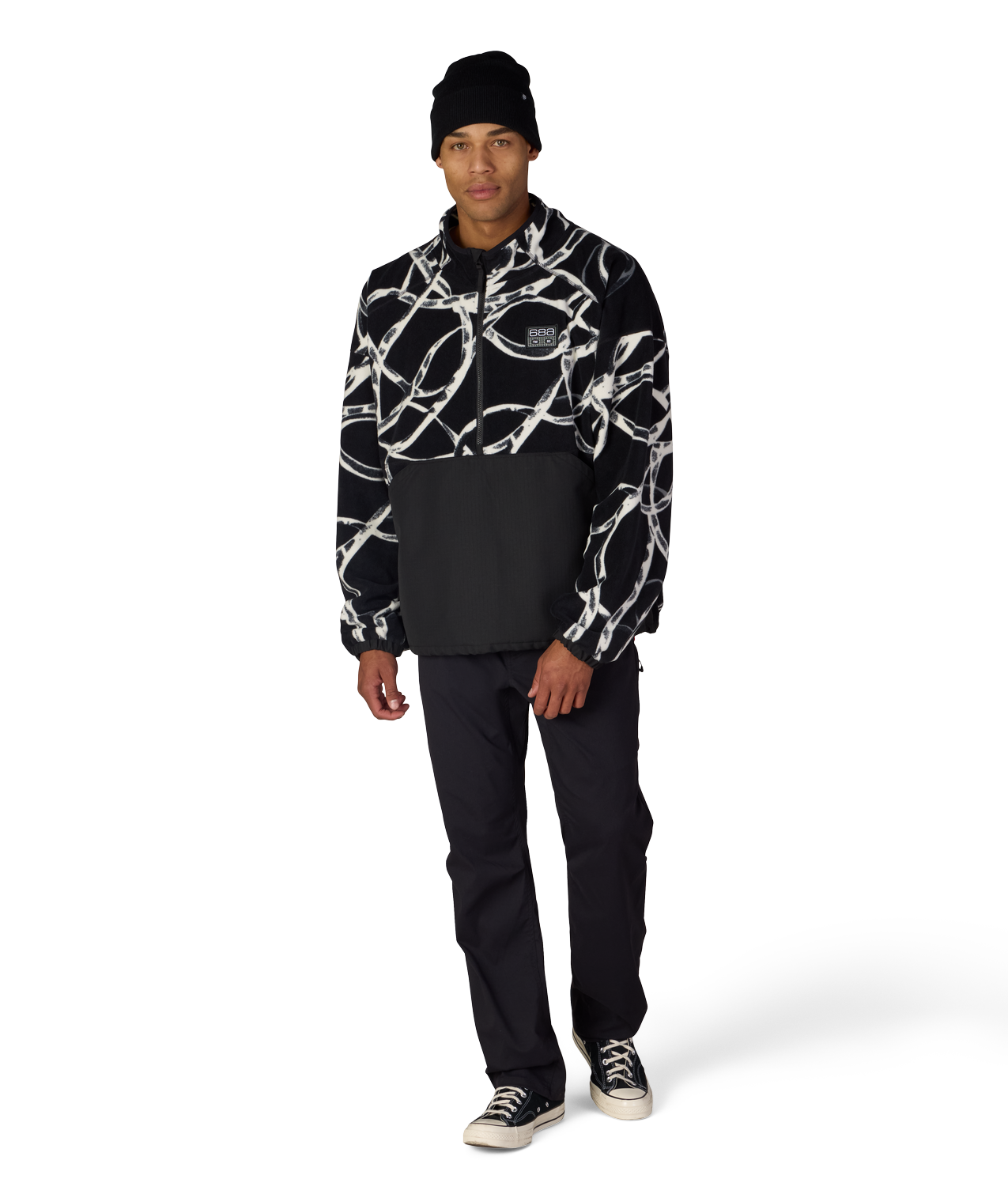 MENS ONE FLEECE ANORAK - BLACK WIRE COLORBLOCK