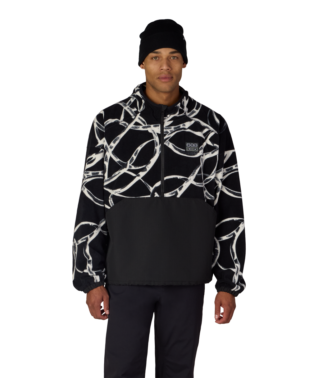 MENS ONE FLEECE ANORAK - BLACK WIRE COLORBLOCK