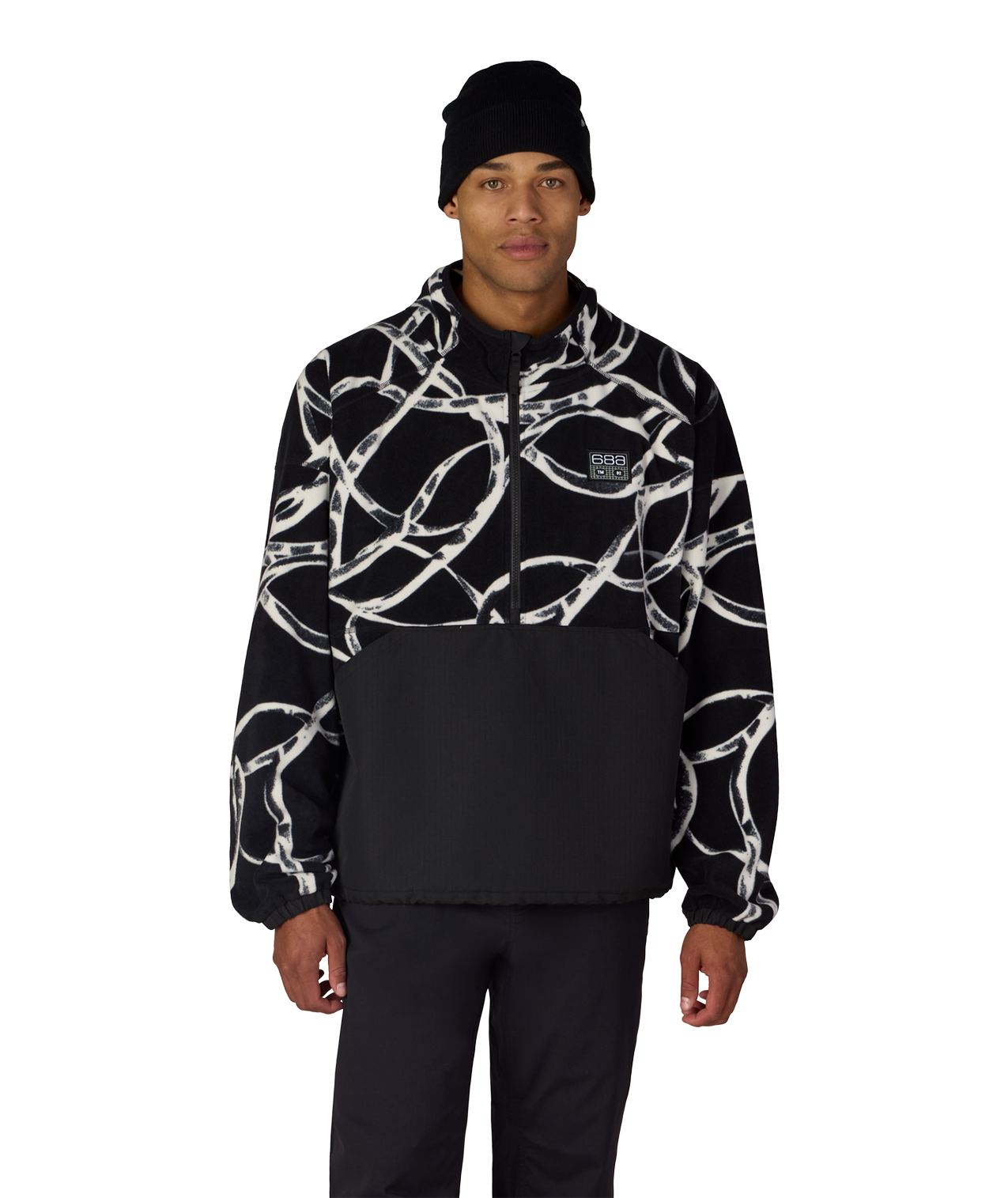 MENS ONE FLEECE ANORAK - BLACK WIRE COLORBLOCK