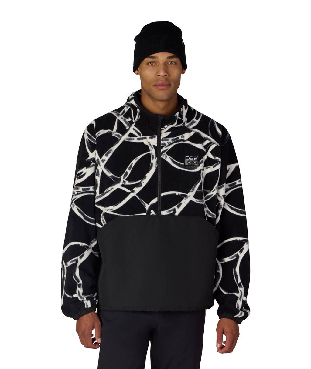 MENS ONE FLEECE ANORAK - BLACK WIRE COLORBLOCK
