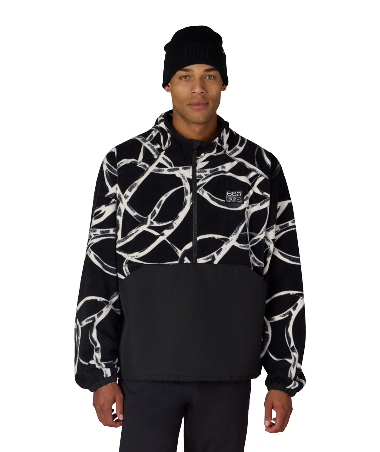 MENS ONE FLEECE ANORAK - BLACK WIRE COLORBLOCK