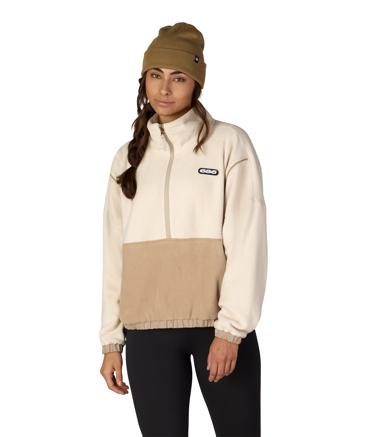 WOMENS CHIMAY FLEECE ANORAK - LIMESTONE COLORBLOCK