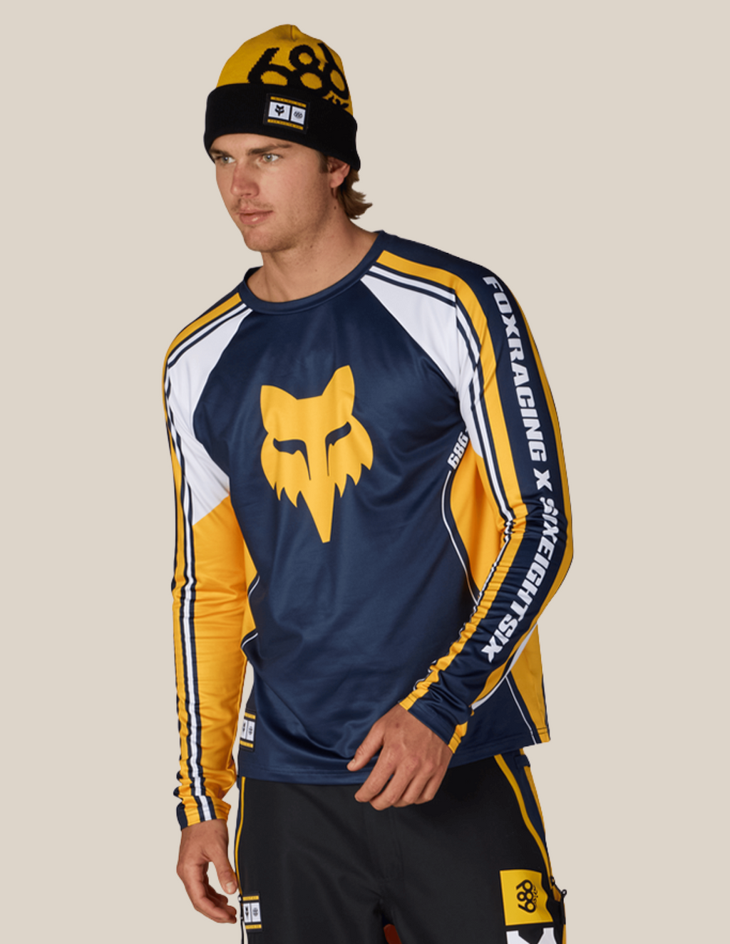 MENS FOX RACING BASE LAYER LS - FOX YELLOW COLORBLOCK