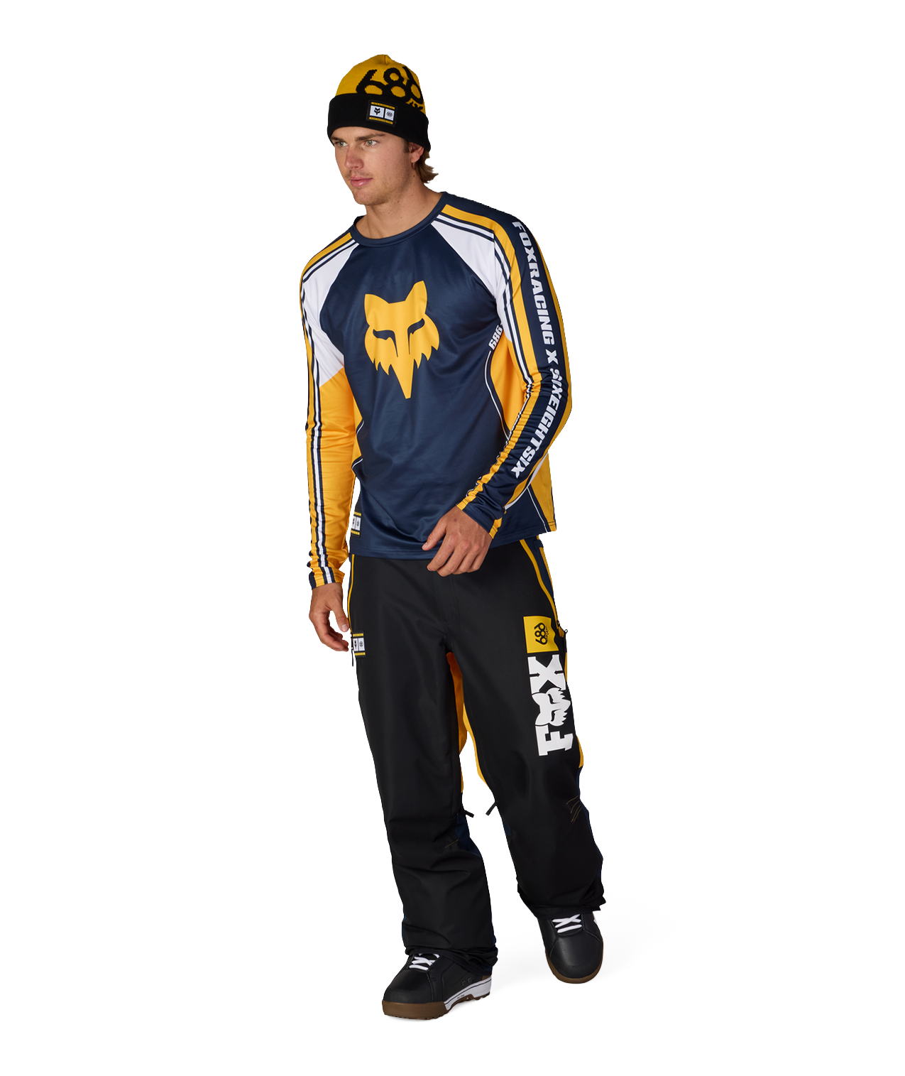 MENS FOX RACING BASE LAYER LS - FOX YELLOW COLORBLOCK