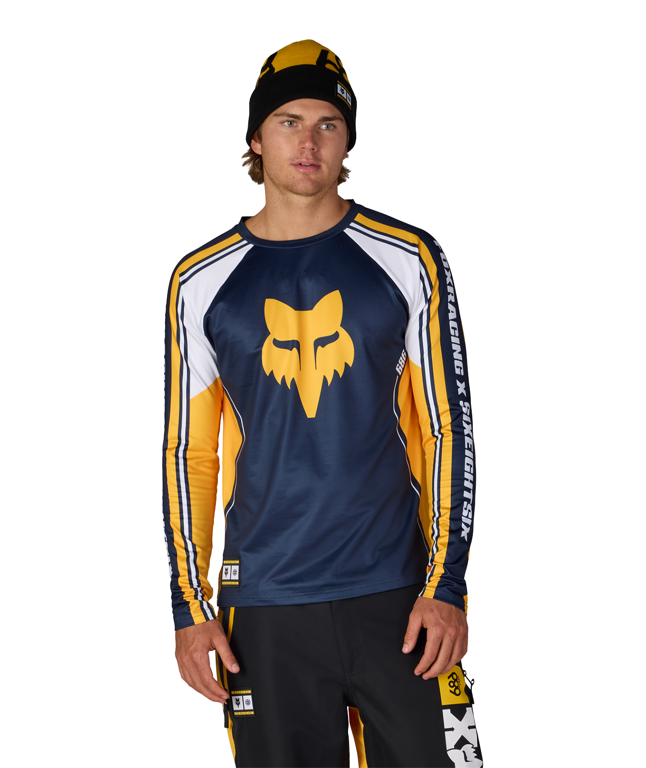 MENS FOX RACING BASE LAYER LS - FOX YELLOW COLORBLOCK