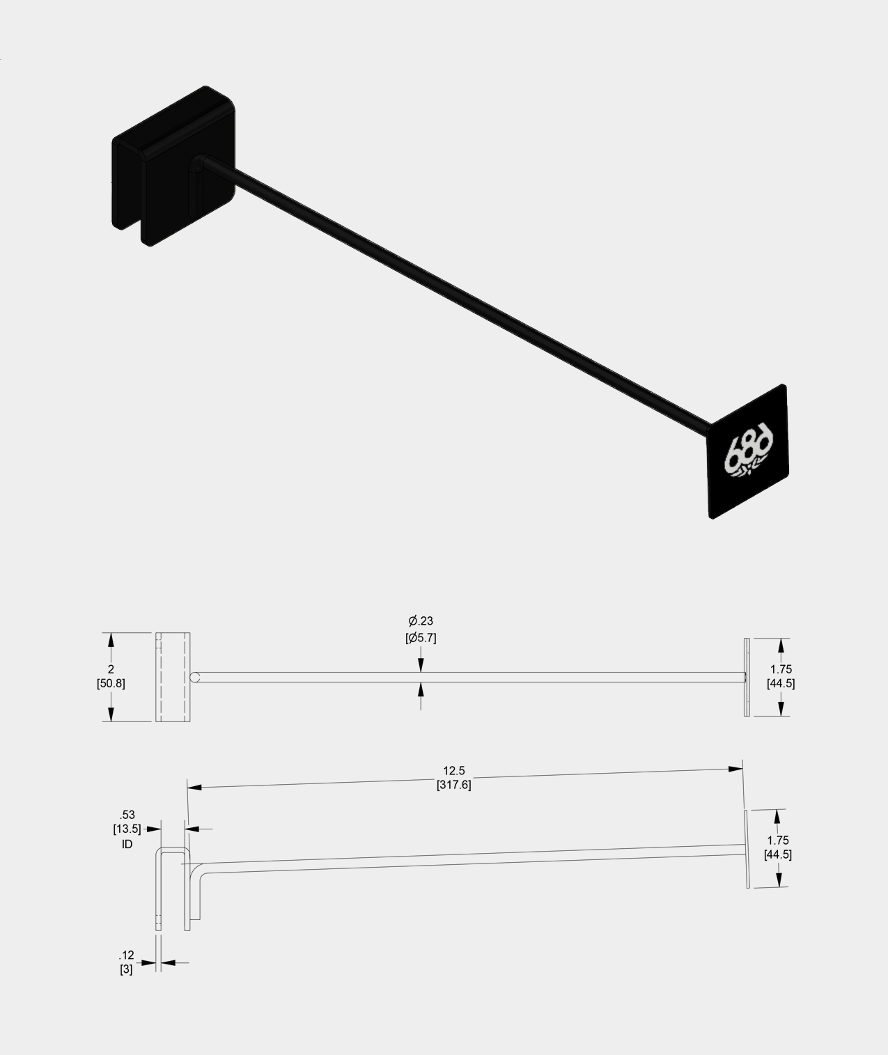 13" CENTER HOOK - BLACK