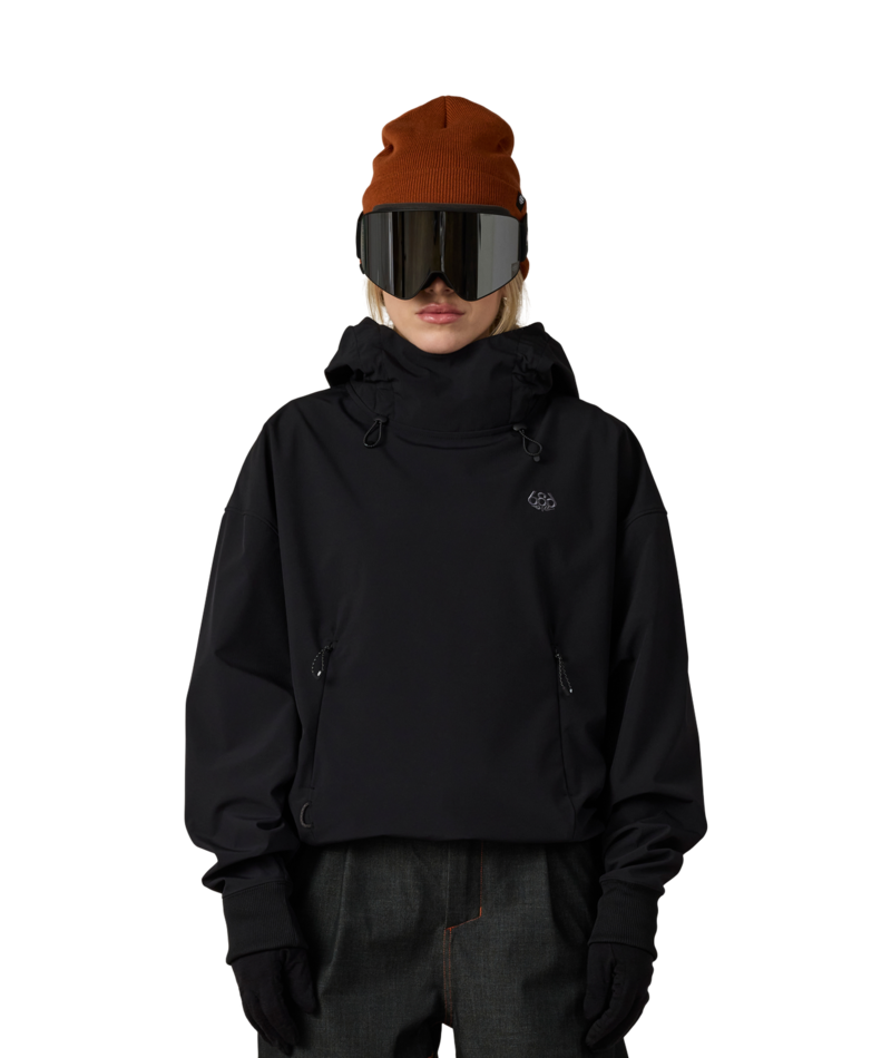 WOMENS WATERPROOF TEAM CROP HOODY - BLACK