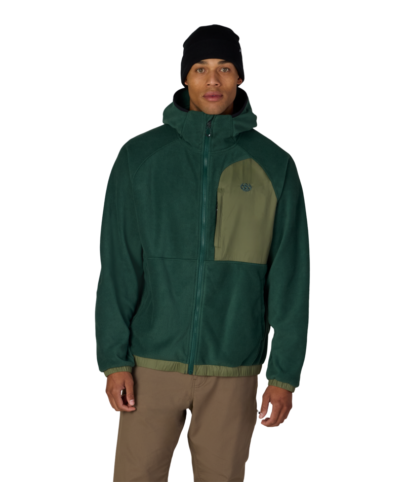 MENS LOWLAND FLEECE HOODY - MOSS GREEN COLORBLOCK